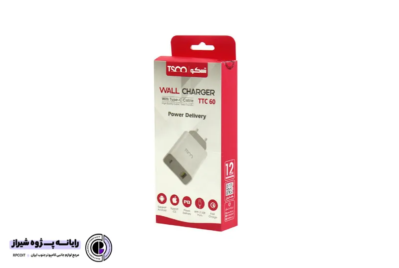 شارژر دیواری تسکو مدل TTC60 به همراه کابل تبدیل USB-C